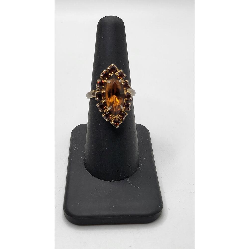 Vintage Amber Rhinestone Adjustable Marquise Navette Cluster Cocktail Ring